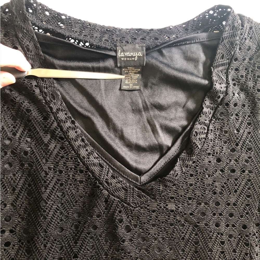 LaVanya Women’s Lace Eyelet Swing Top 1X Black Built-in Tank Top Half Sleeve - Picture 6 of 8